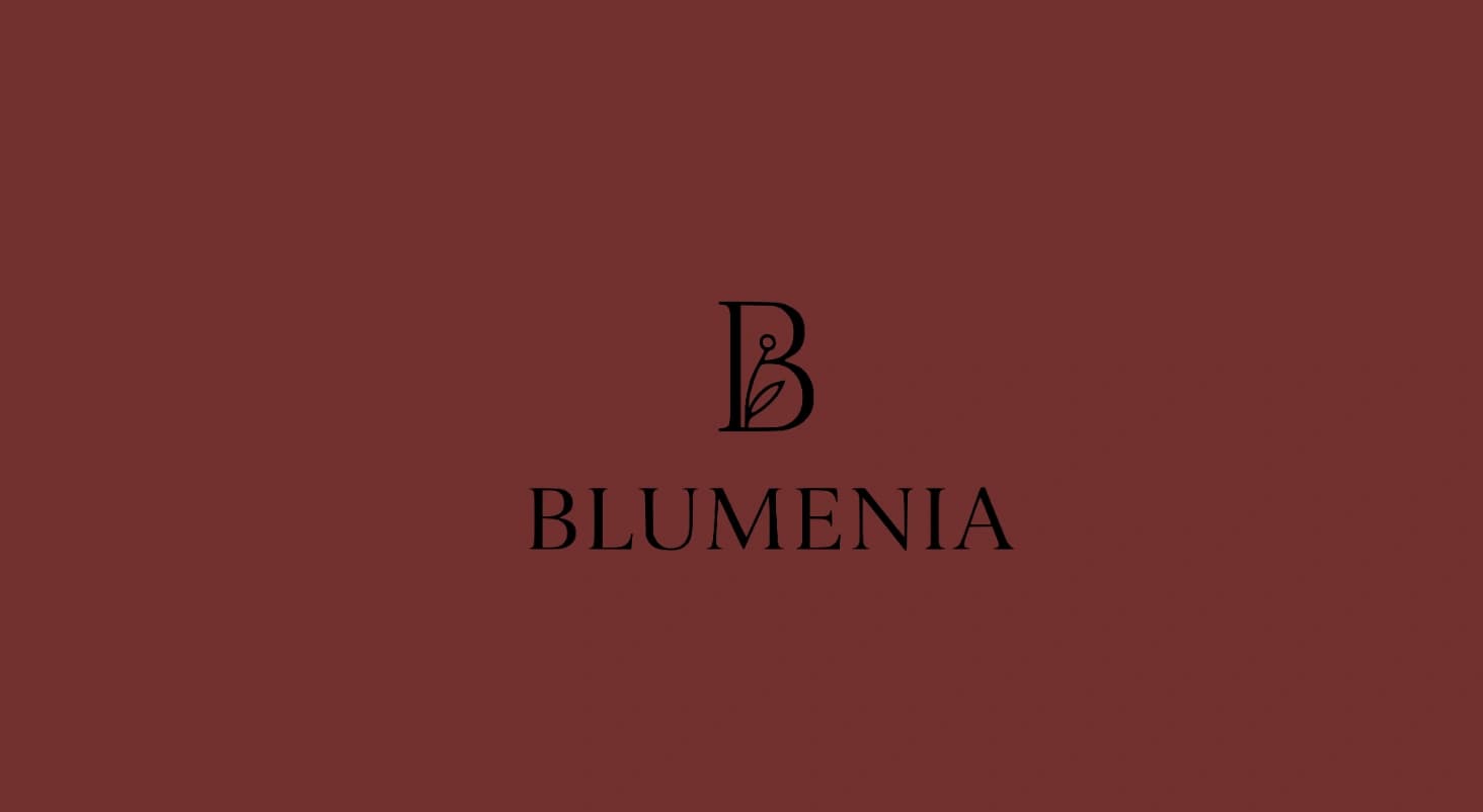 Blumenia logo on the brand's maroon color