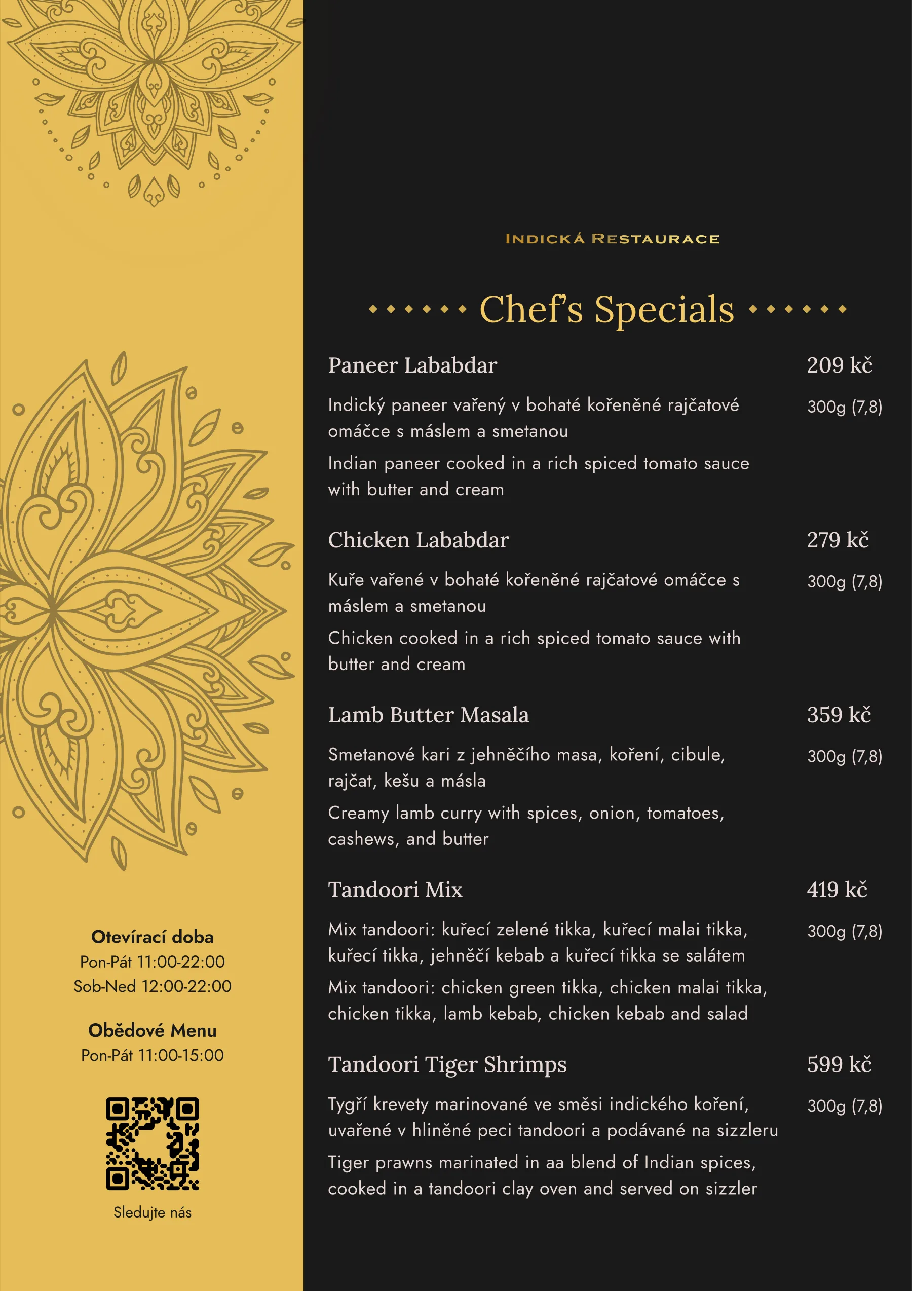 Turmeric menu specials page