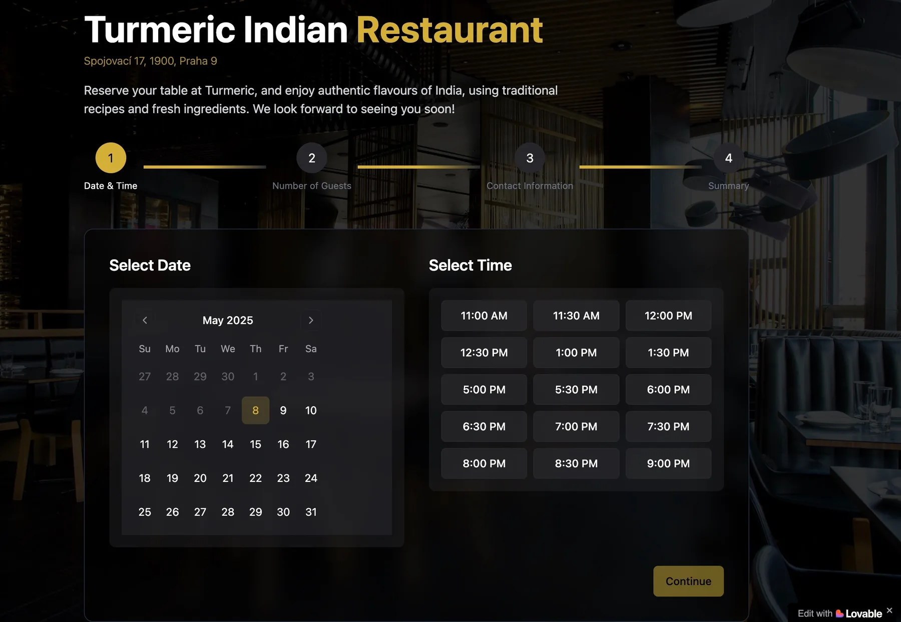 Full page view of the Turmeric reservation flow