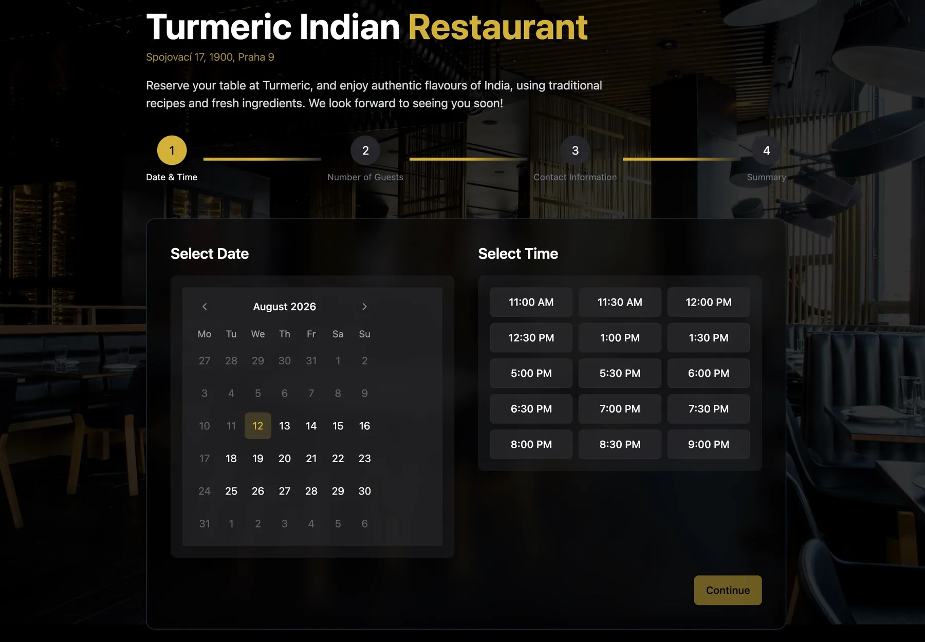Turmeric table reservation interface
