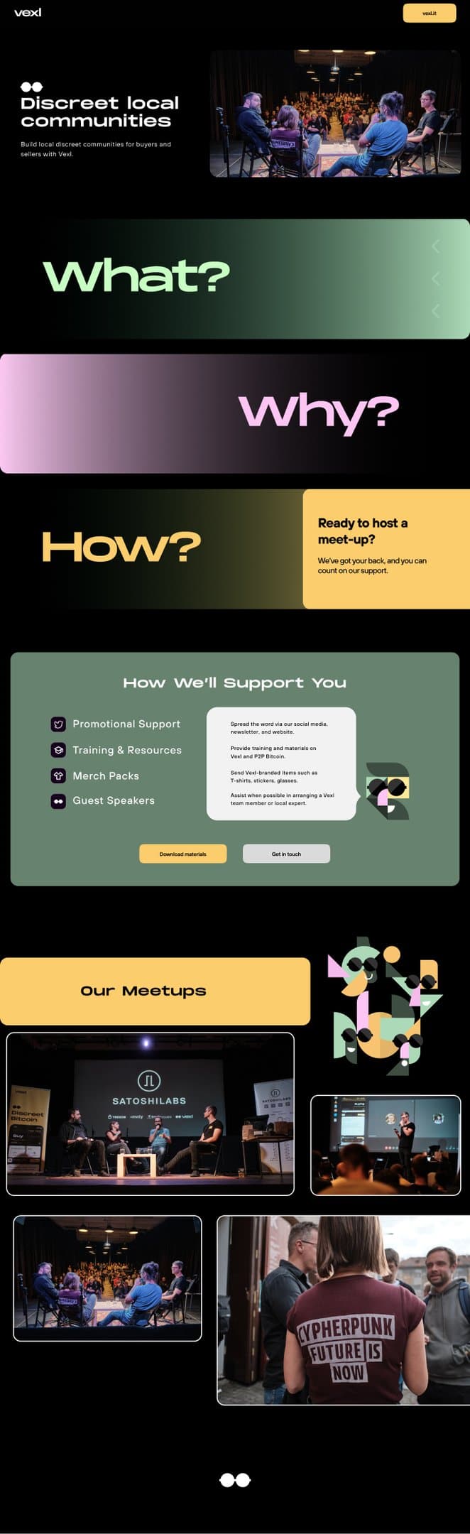 Design iteration of the Vexl meetups subpage